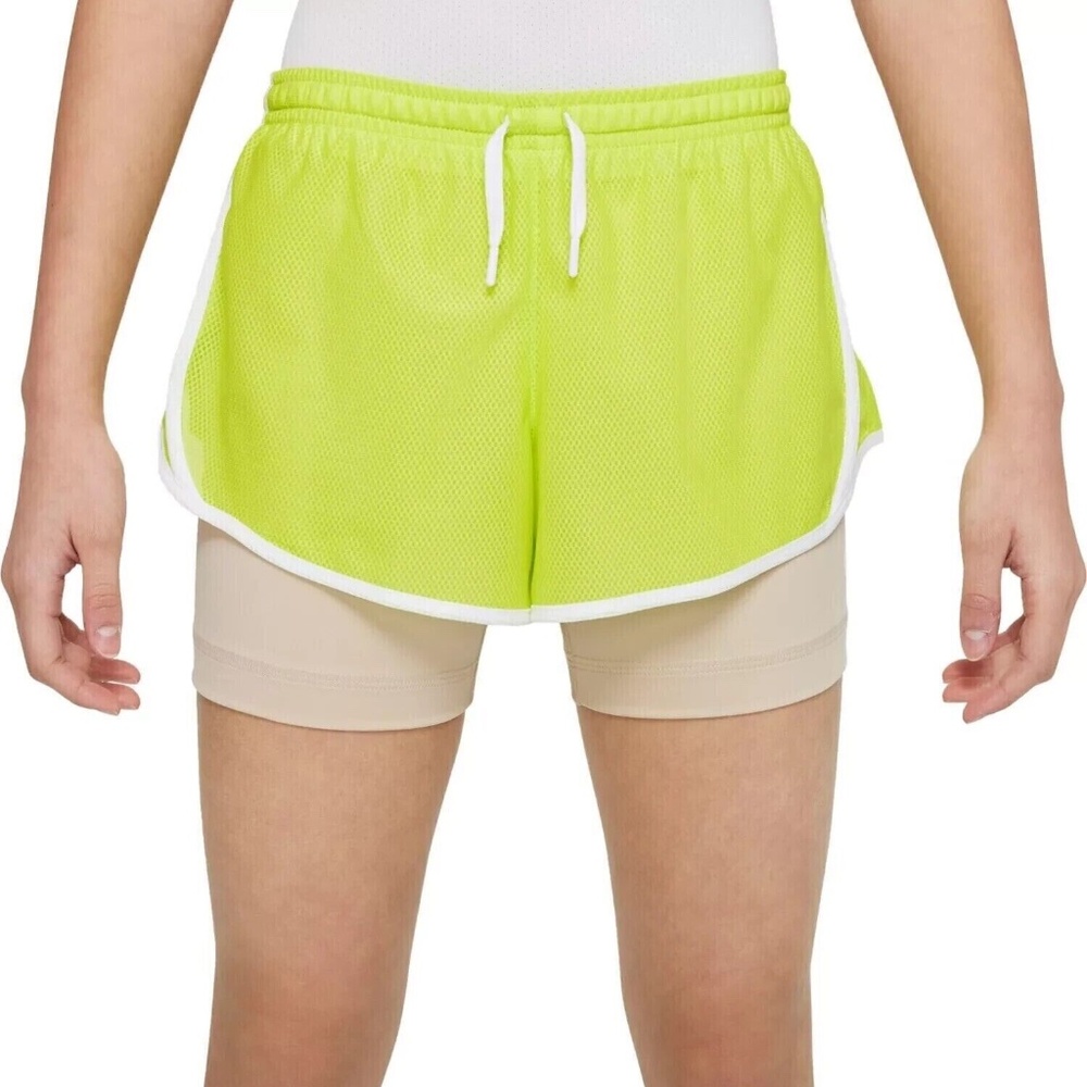 NIKE Atomic Green DRI-FIT Tempo 2-IN-1 TRAINING/RUNNING Shorts Girls - MEDIUM..